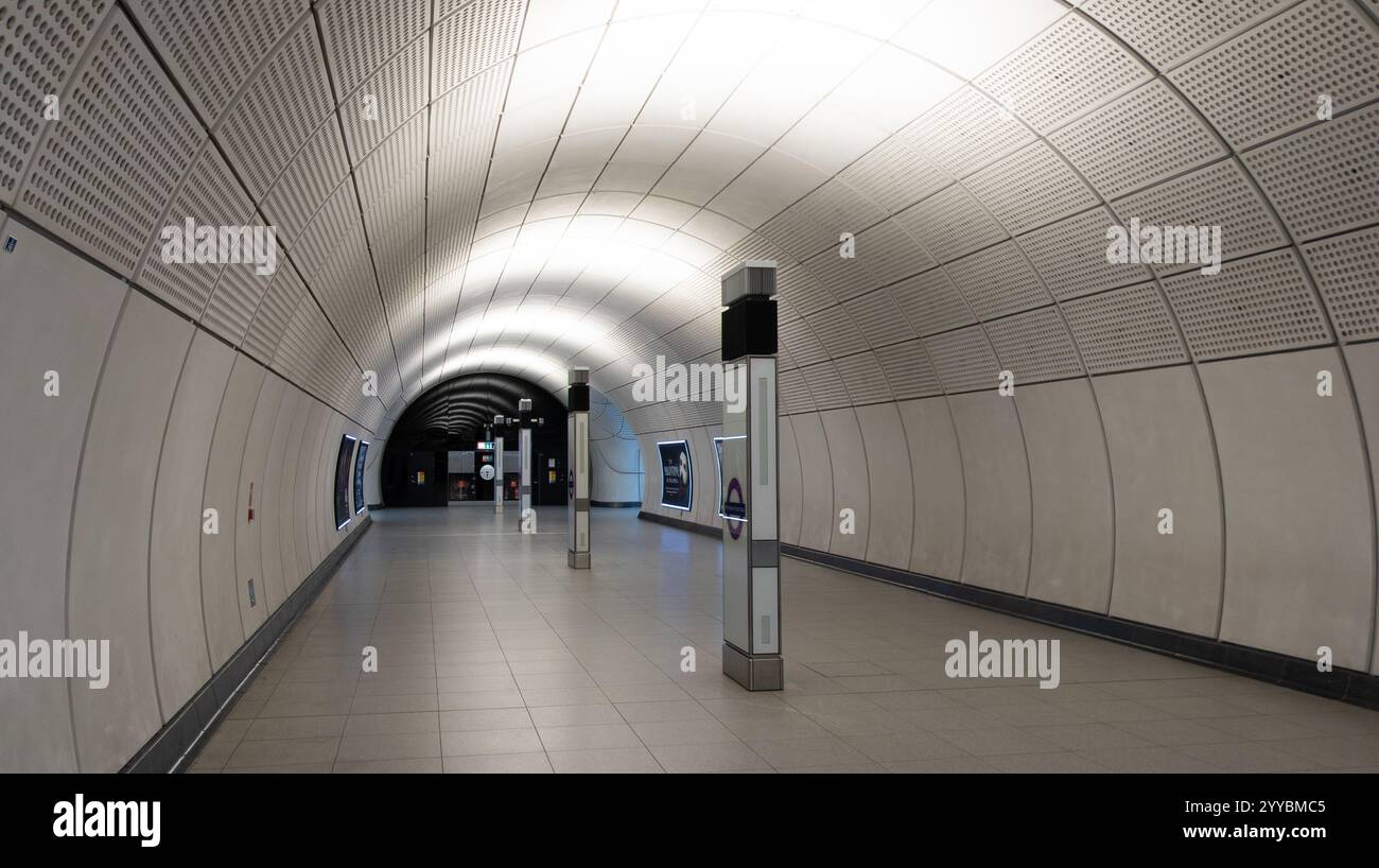 Elizabeth Line London Underground. Totem lighting system. London UK - Smartphone Captured Stock Image