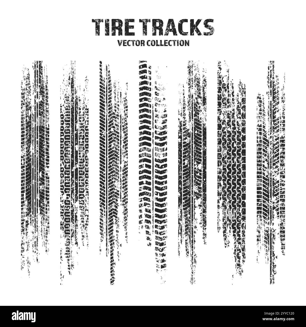 Grunge tire tracks, wheel braking marks. Truck, car or motorcycle tread ...