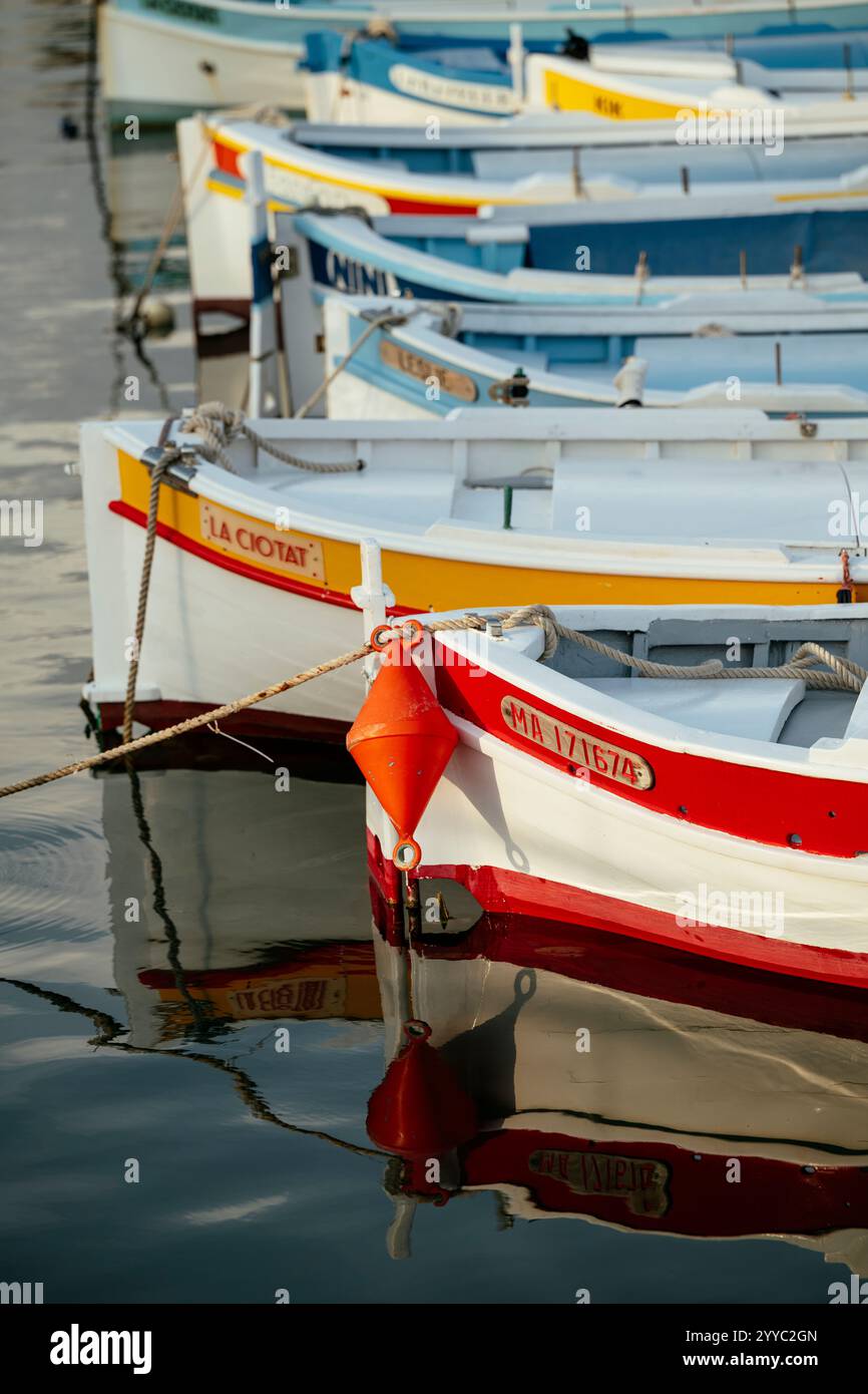 Colourful boats in harbour, La Ciotat, Bouches-du-Rhone, Provence Alpes Cote d'Azur, France. Stock Photo