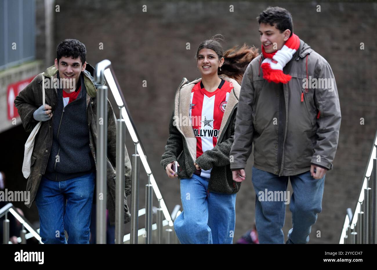 Brentford fans arriving before the Premier League match at the Gtech
