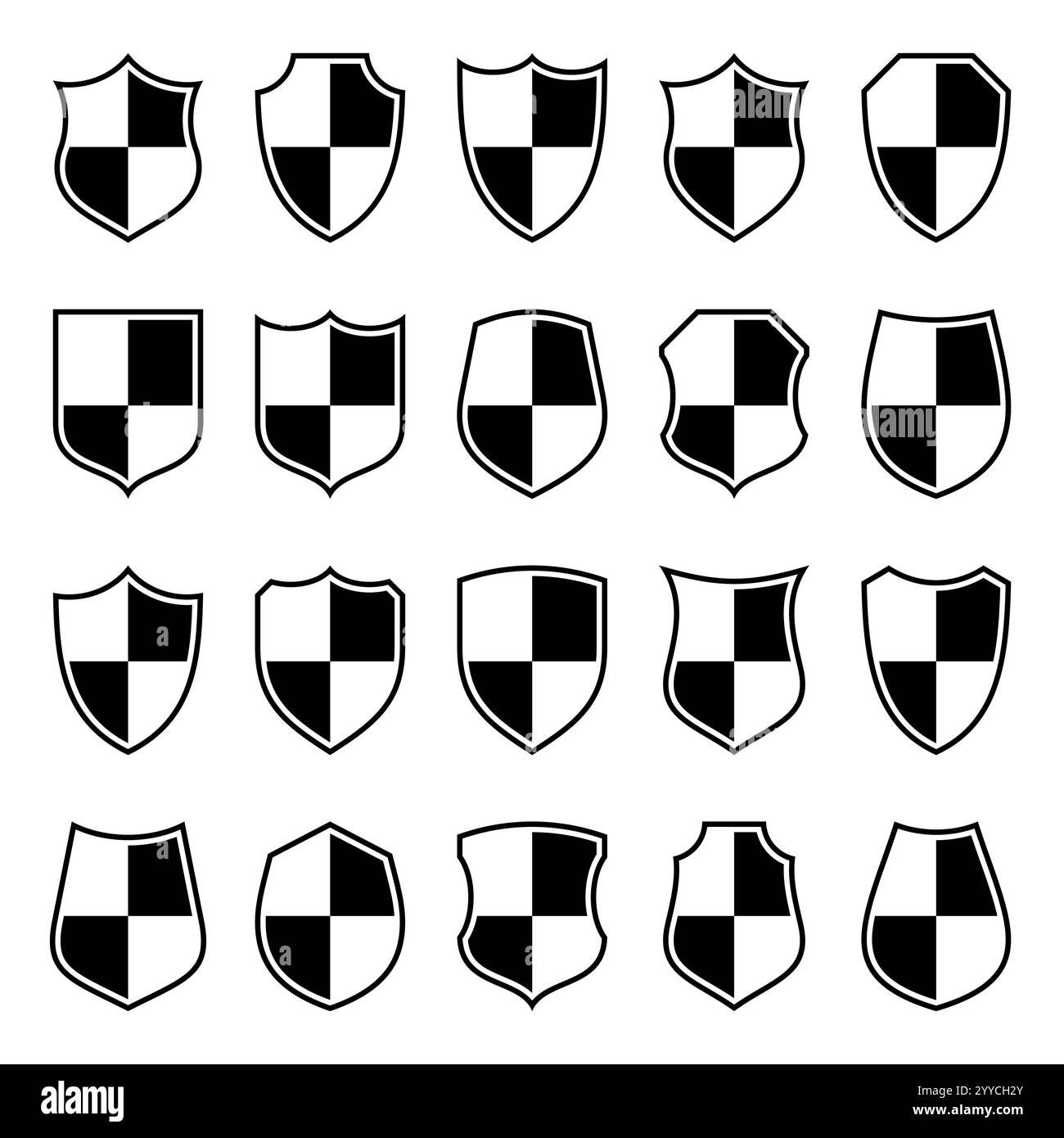 Set of various vintage shield icons. Black heraldic shields. Protection ...