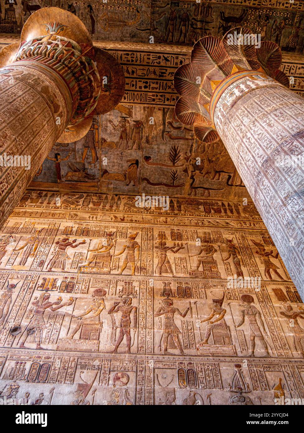 Hieroglyphic inscriptions on the wall inside Khnum Temple in Esna ...
