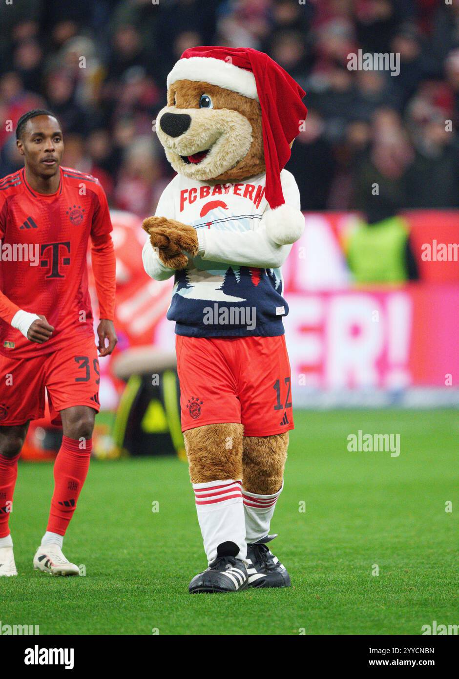 FCB mascot Bernie , Maskottchen,   in the match  FC BAYERN MUENCHEN - RB LEIPZIG 5-1 on Dec 20, 2024 in Munich, Germany. Season 2024/2025, 1.Bundesliga, FCB,, München, matchday 15, 15.Spieltag Photographer: Peter Schatz   - DFL REGULATIONS PROHIBIT ANY USE OF PHOTOGRAPHS as IMAGE SEQUENCES and/or QUASI-VIDEO - Stock Photo