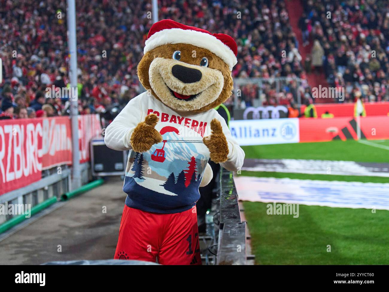 FCB mascot Bernie, Maskottchen, in the match FC BAYERN MUENCHEN - RB LEIPZIG 5-1 on Dec 20, 2024 in Munich, Germany. Season 2024/2025, 1.Bundesliga, FCB, Muenchen, matchday 15, 15.Spieltag Photographer: ddp images/star-images - DFL REGULATIONS PROHIBIT ANY USE OF PHOTOGRAPHS as IMAGE SEQUENCES and/or QUASI-VIDEO - Credit: ddp media GmbH/Alamy Live News Stock Photo