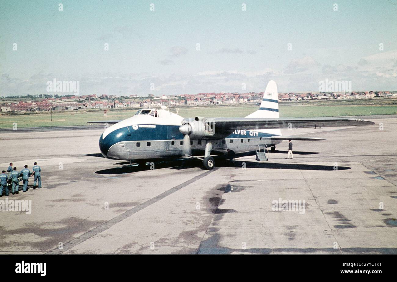 Carrying loading ramp to Silver City aircraft on arrival Le Touquet ...