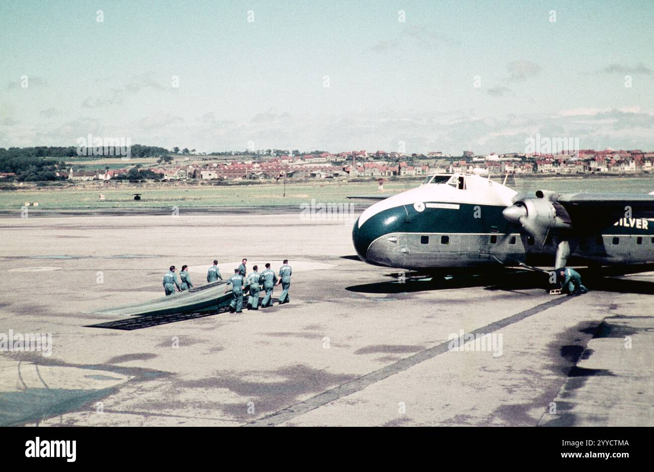 Carrying loading ramp to Silver City aircraft on arrival Le Touquet ...