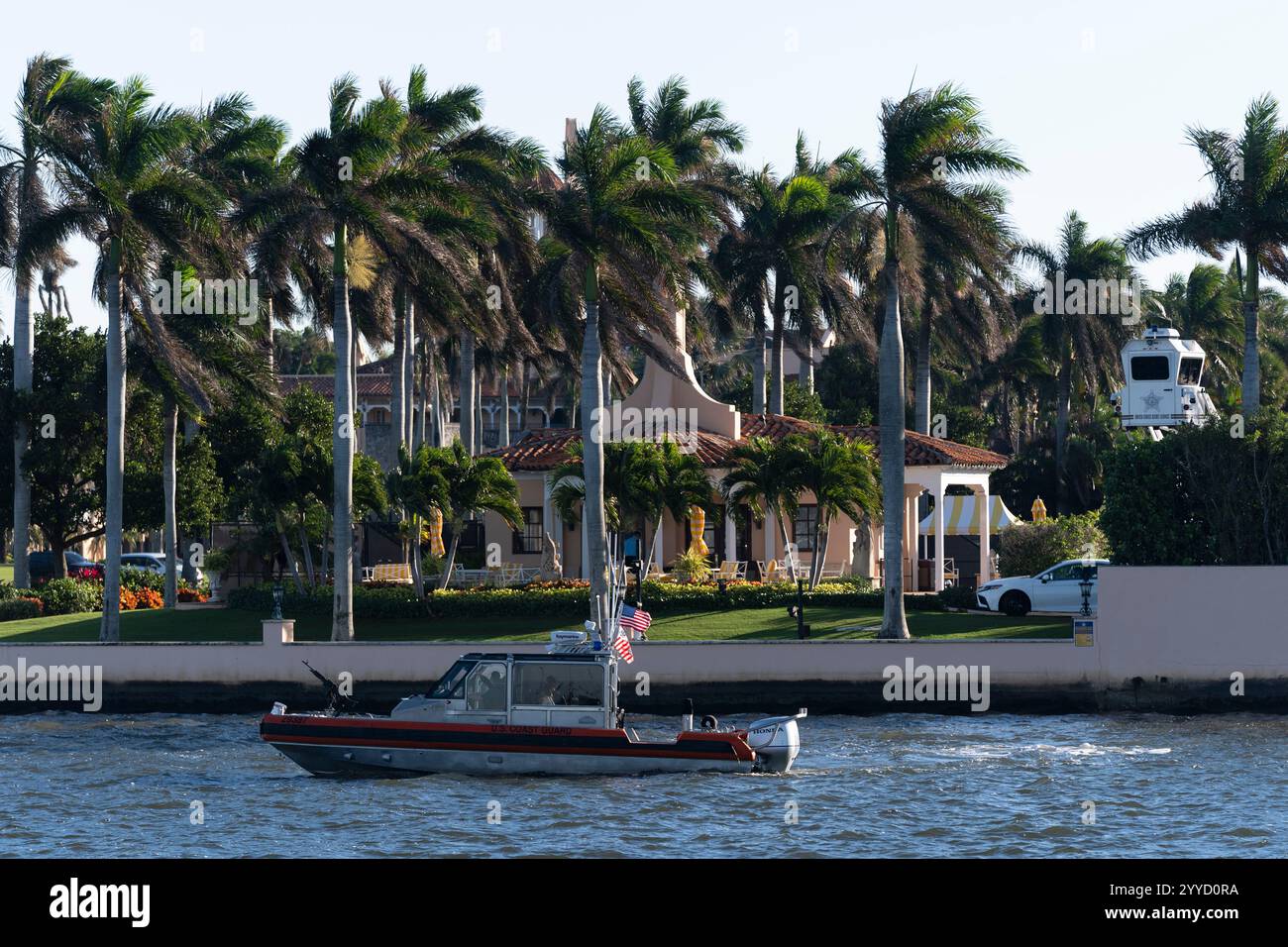 A Coast Guard patrol boat cruises near MaraLago, Presidentelect
