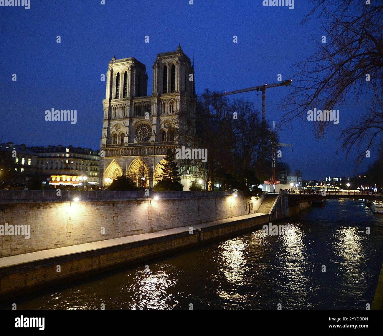 An outside view of the Notre Dame cathedrale, during an evening vespers