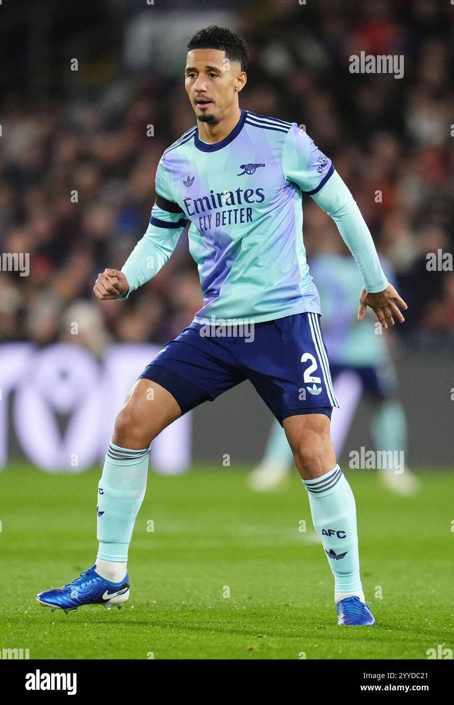 Arsenal's William Saliba during the Premier League match at Selhurst Park, London. Picture date: Saturday December 21, 2024. Stock Photo