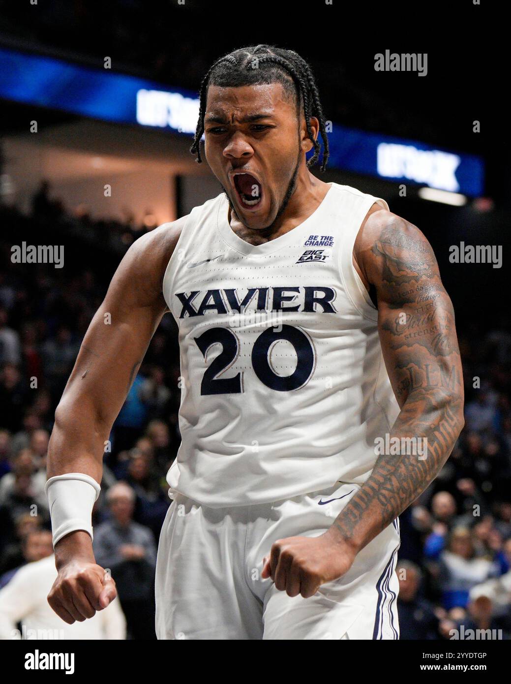 Xavier guard Dayvion McKnight reacts after scoring during the second