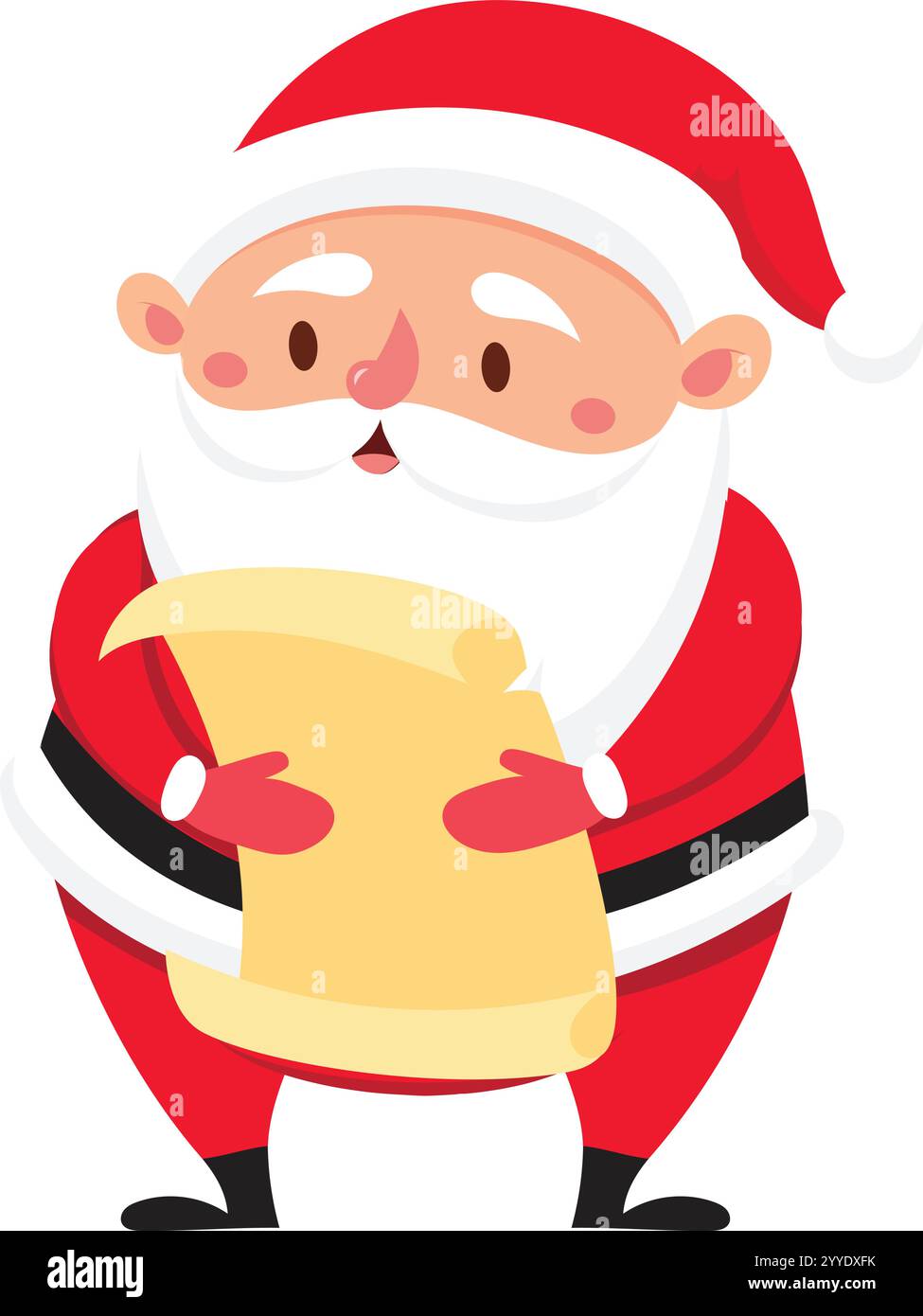 Santa Claus is holding a long scroll of paper, presumably containing ...