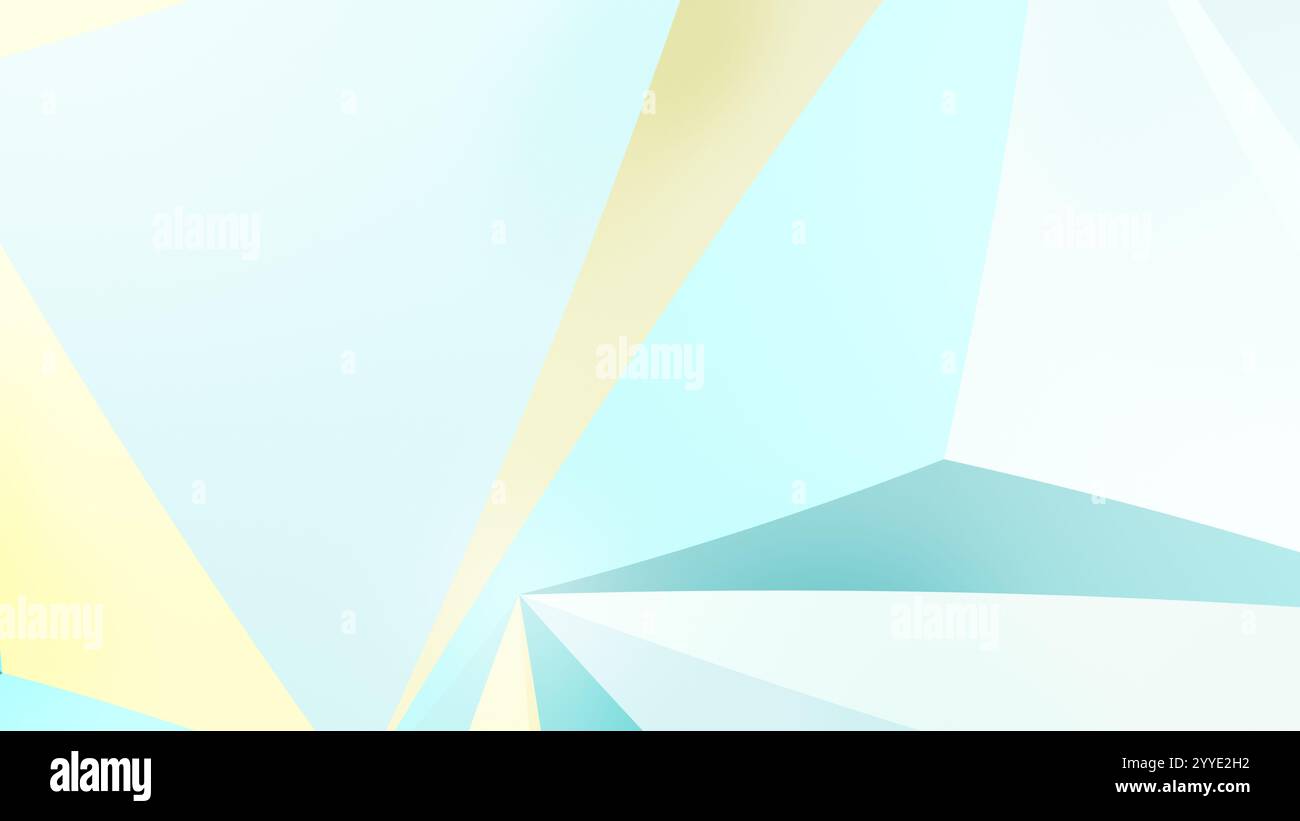 Abstract turquoise, yellow and white geometric triangle background. High resolution full frame triangular background with copy space. Stock Photo