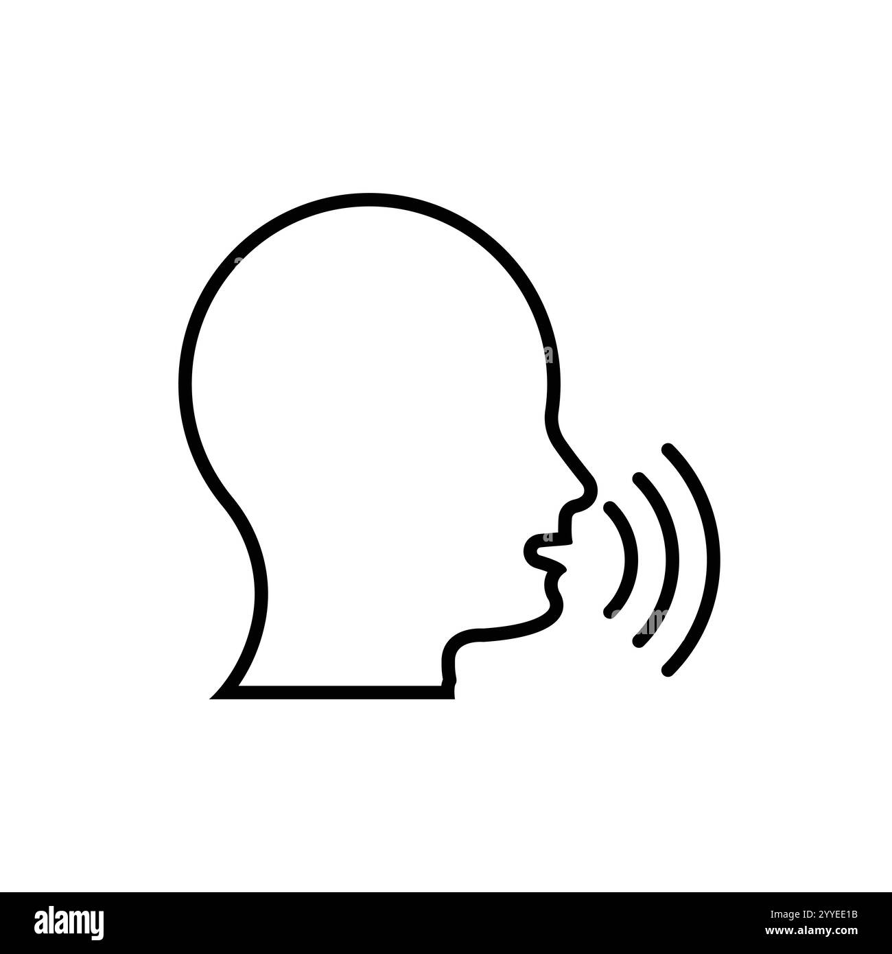 Voice control icon. Speak or talk recognition linear icon, speaking and talking command, sound commander or speech dictator head, vector illustration Stock Vector