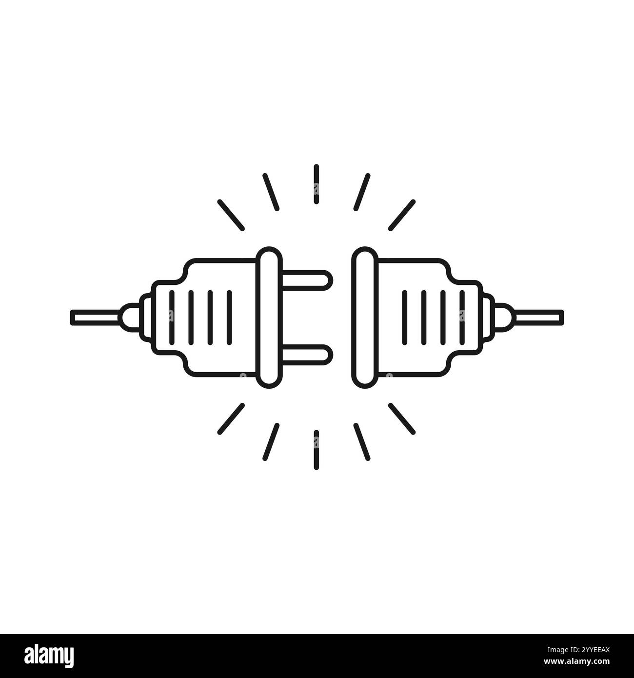 simple electric plug and socket thin line icon. abstract lineart trend modern electro logotype graphic stroke design isolated on white. concept of eas Stock Vector
