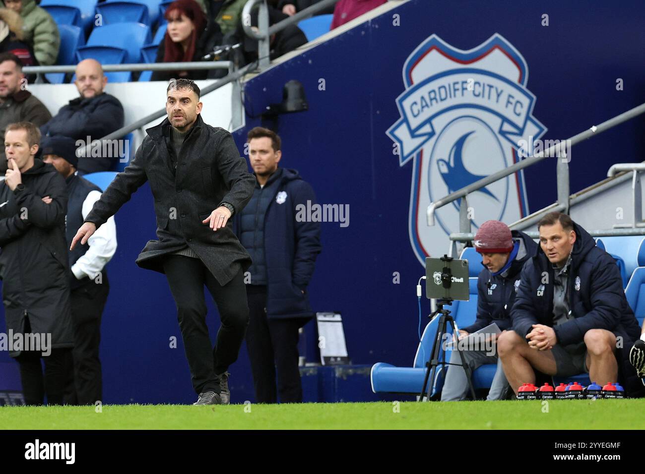 Cardiff, UK. 21st Dec, 2024. Ömer Riza, the manager of Cardiff City ...
