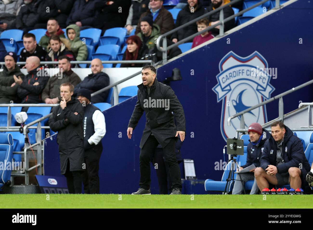 Cardiff, UK. 21st Dec, 2024. Ömer Riza, the manager of Cardiff City ...