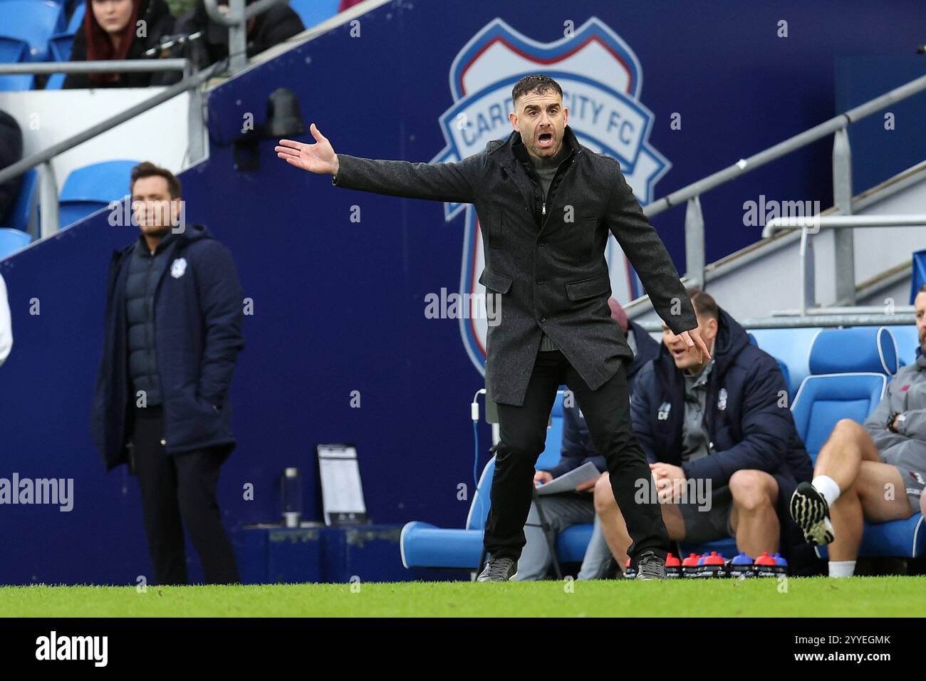 Cardiff, UK. 21st Dec, 2024. Ömer Riza, the manager of Cardiff City ...