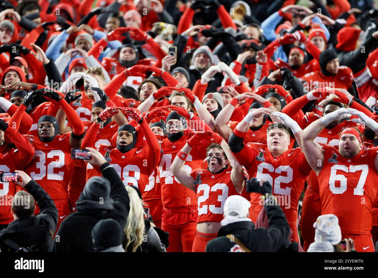 Ohio State players celebrate after their win over Tennessee during the