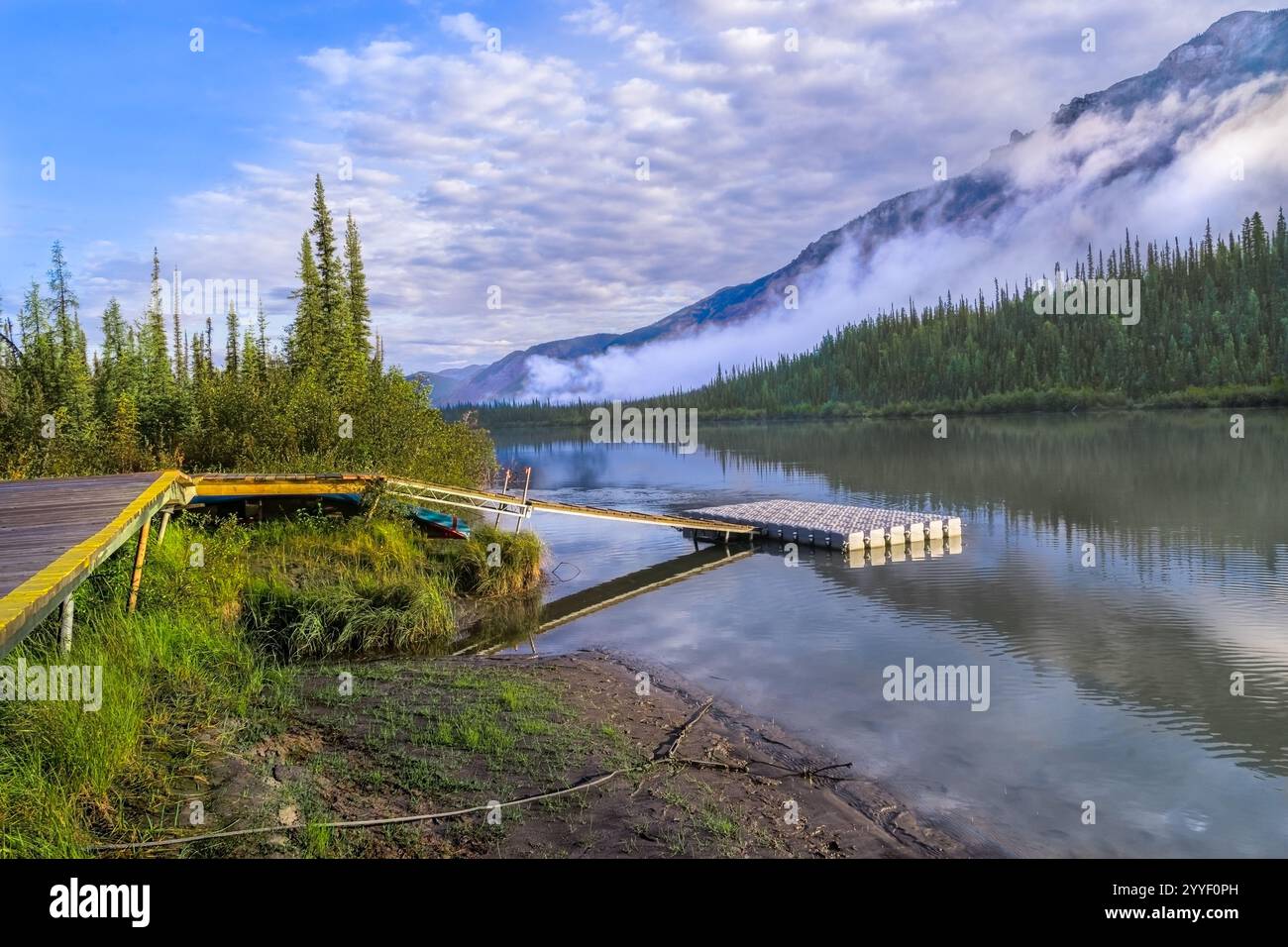 float plane dock at Virginia falls in morning lihts Stock Photo - Alamy