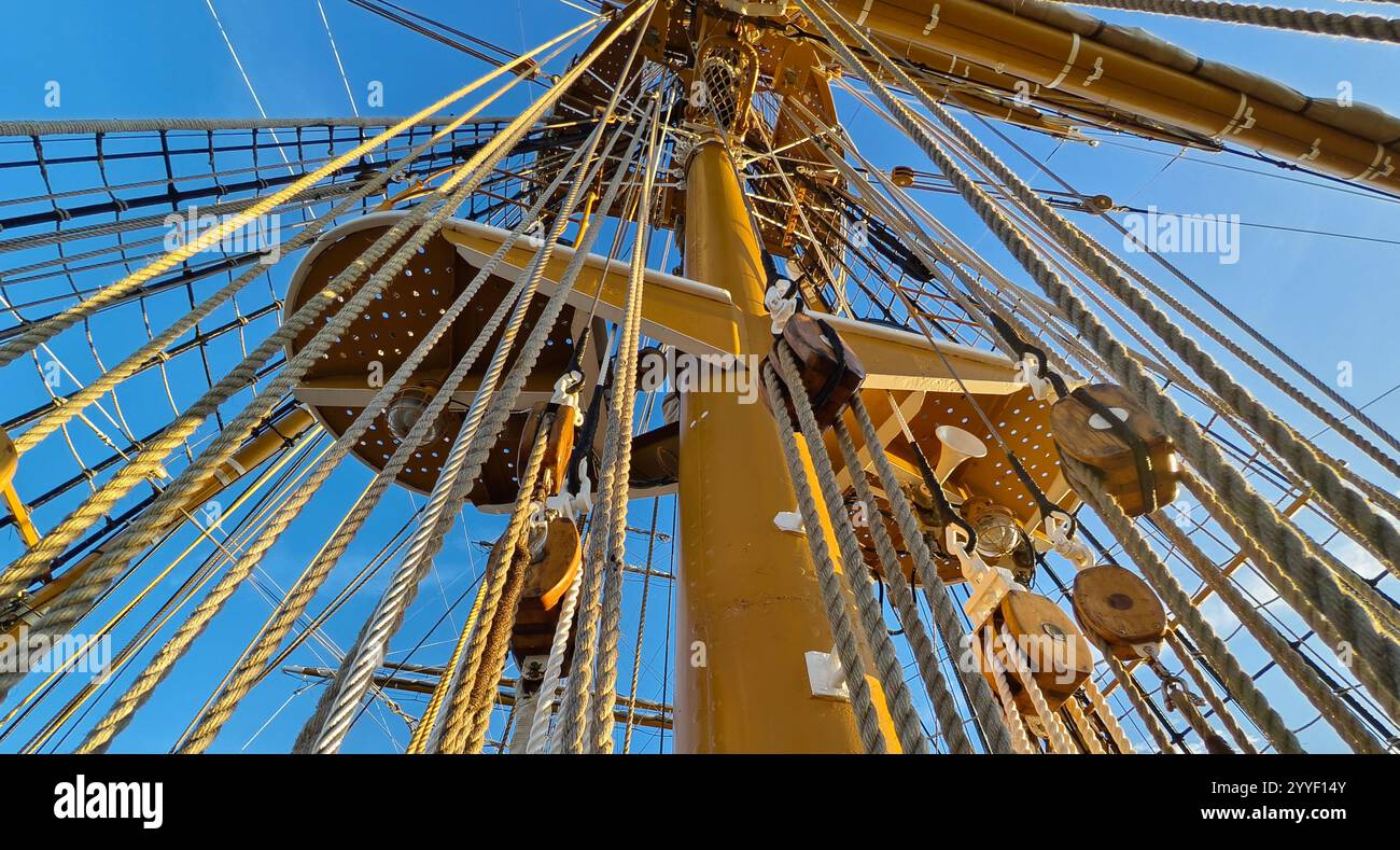 Ropes stretched across the masts of an old ship Stock Photo - Alamy