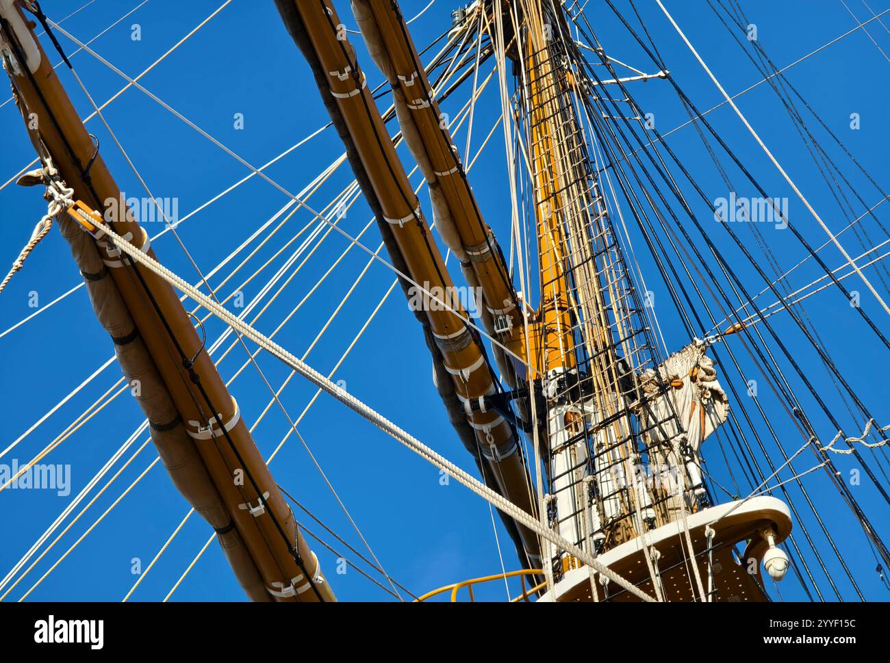 Ropes stretched across the masts of an old ship Stock Photo - Alamy