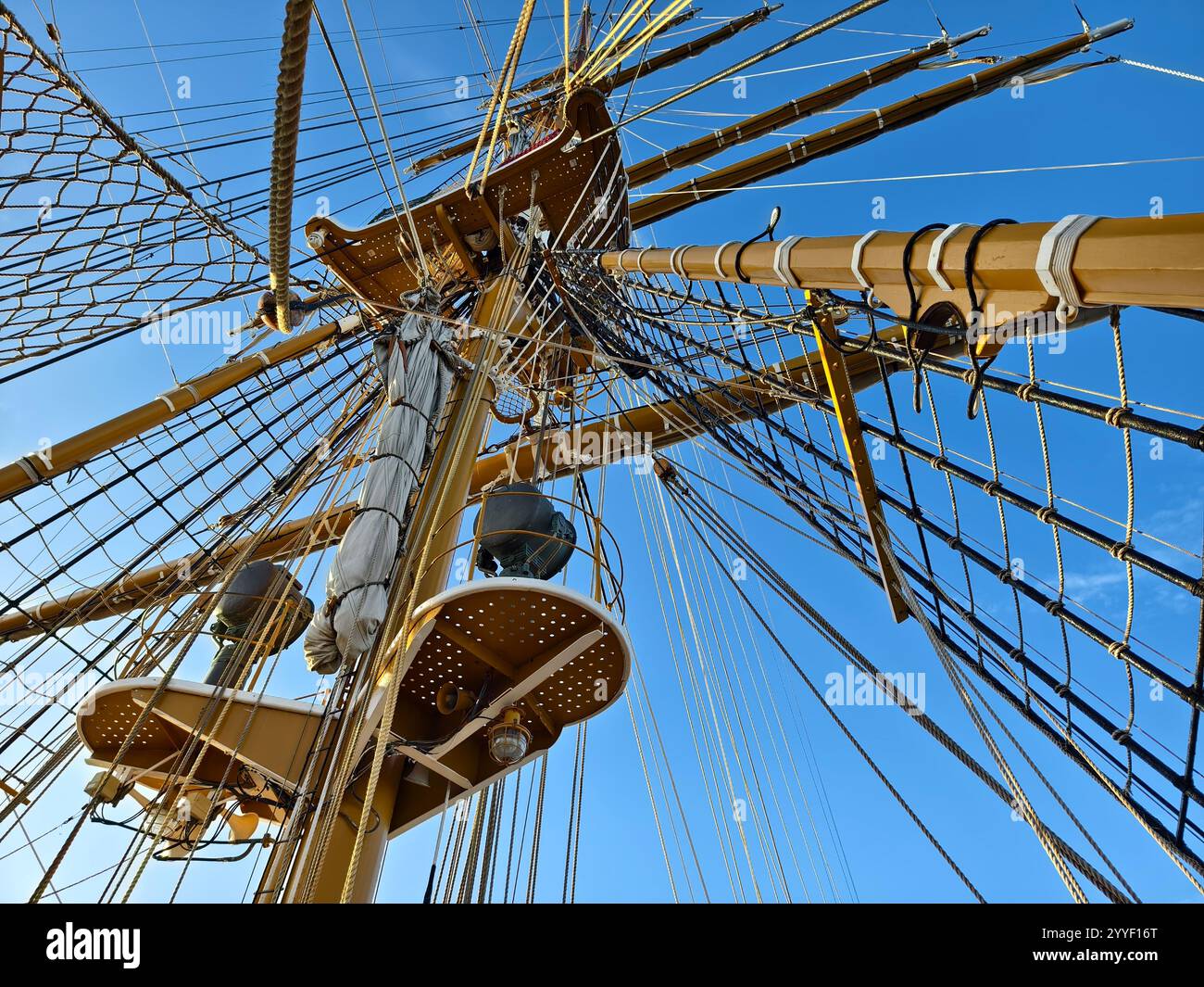 Ropes stretched across the masts of an old ship Stock Photo - Alamy