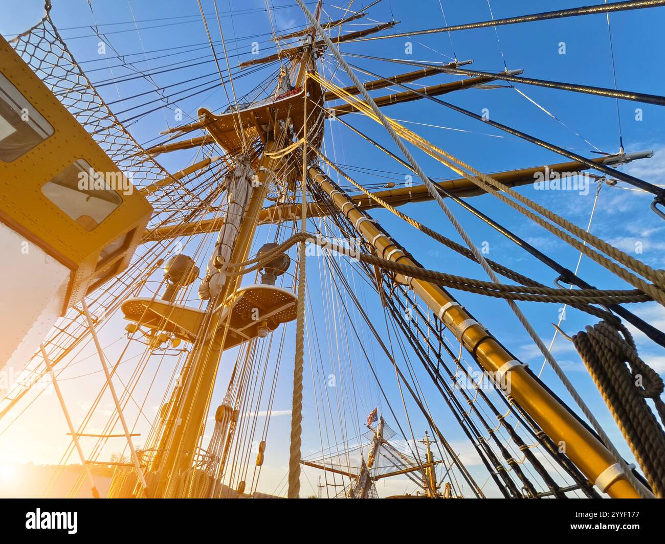 Ropes stretched across the masts of an old ship Stock Photo - Alamy