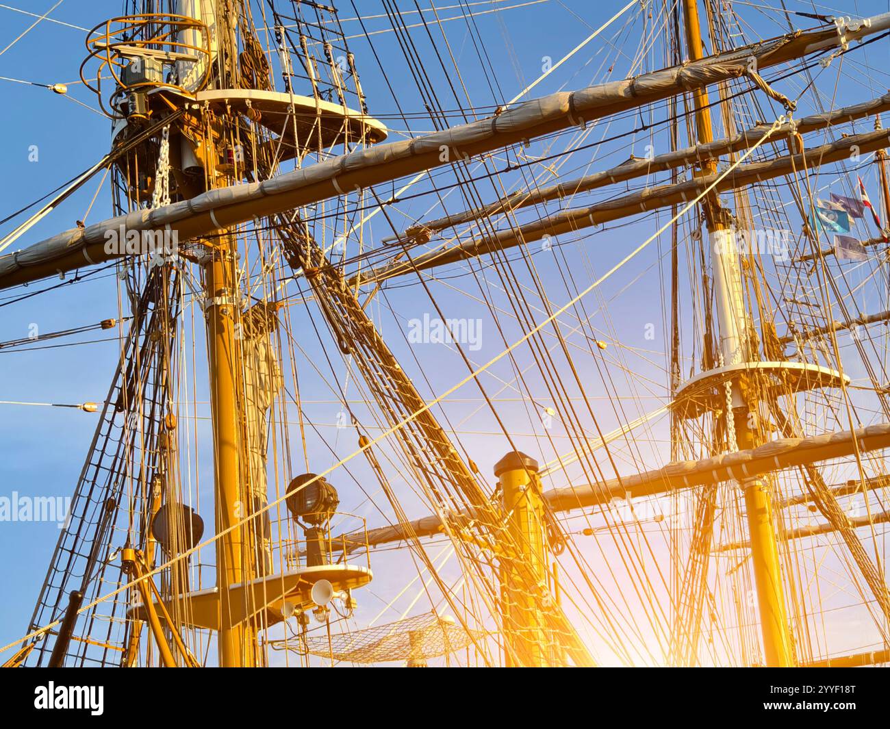 Ropes stretched across the masts of an old ship Stock Photo - Alamy