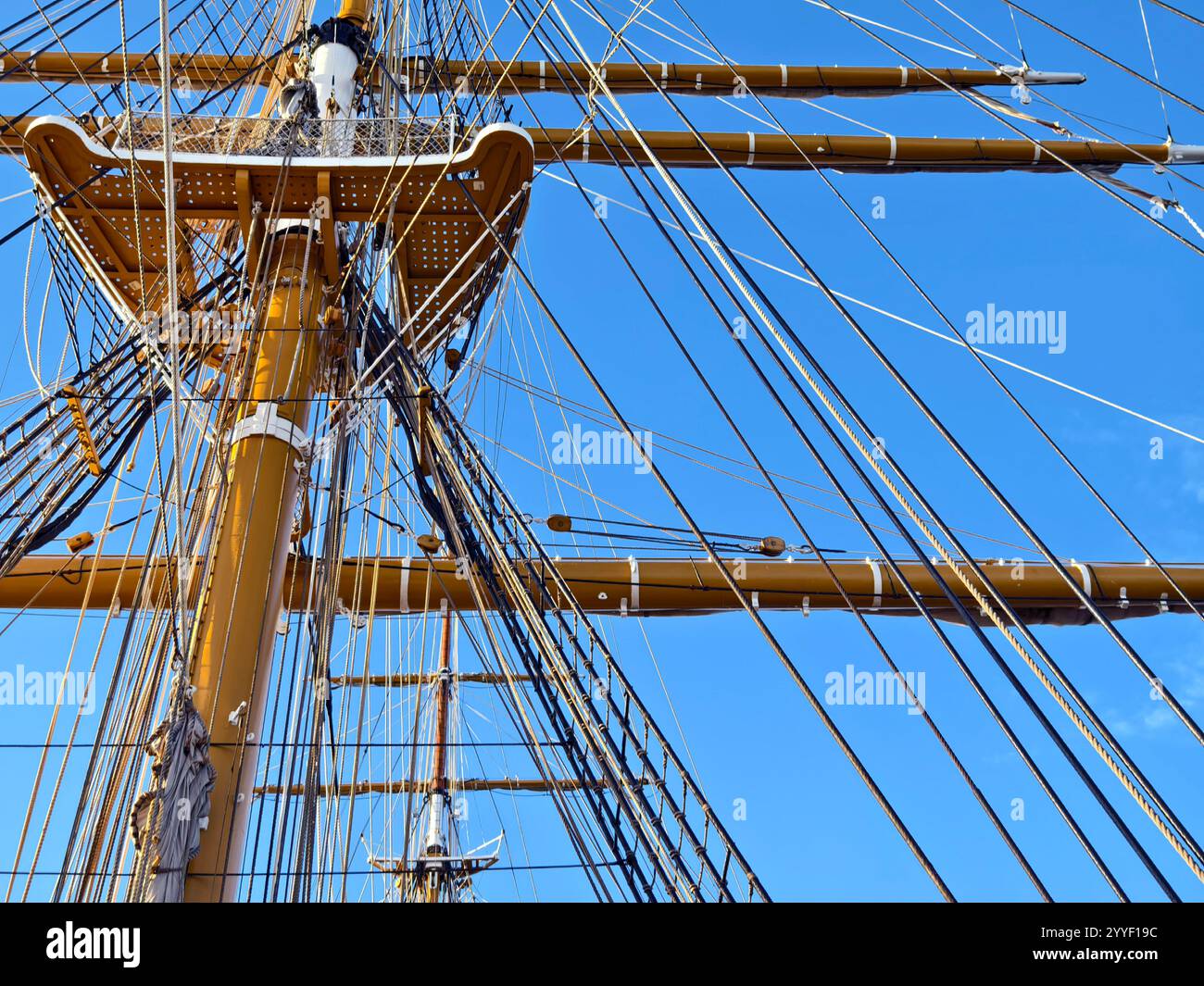 Ropes stretched across the masts of an old ship Stock Photo - Alamy