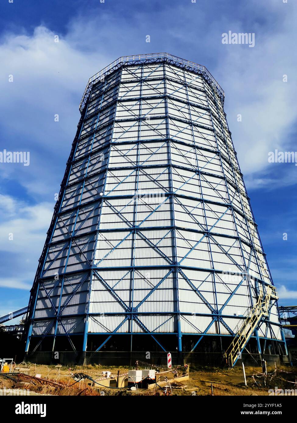 Steel structure is under construction on the construction site against ...