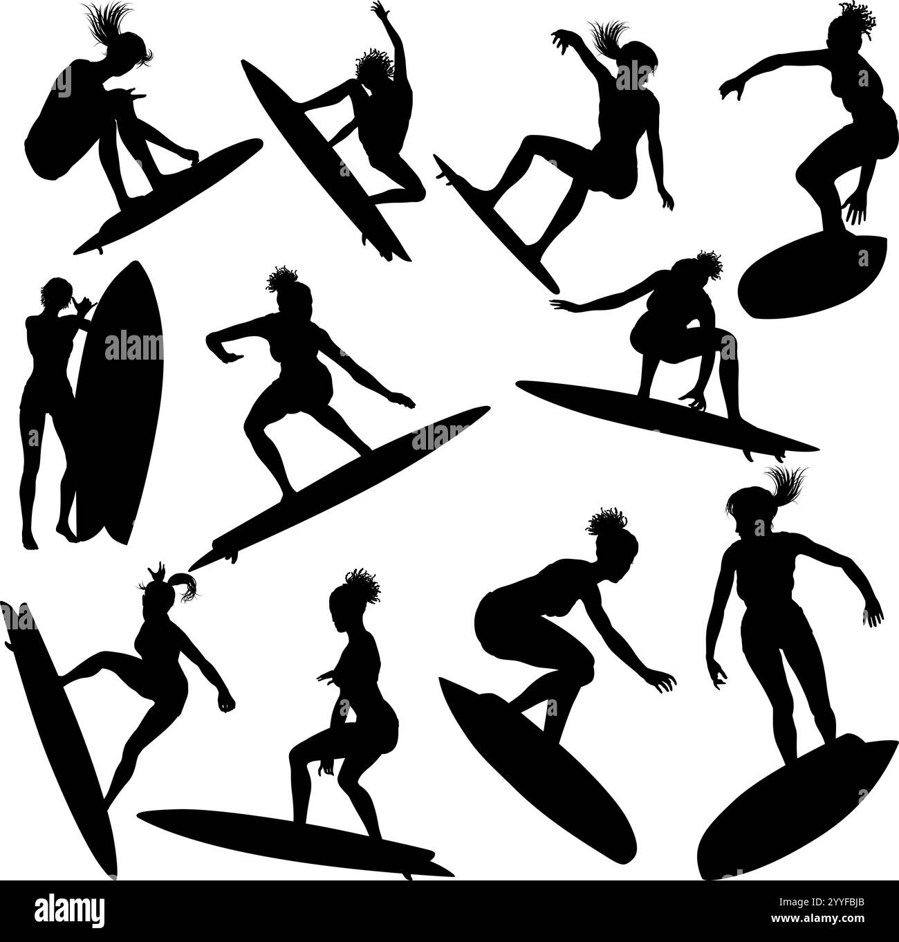 Women Surfers Surfboard Female Surfers Silhouettes Stock Vector Image ...