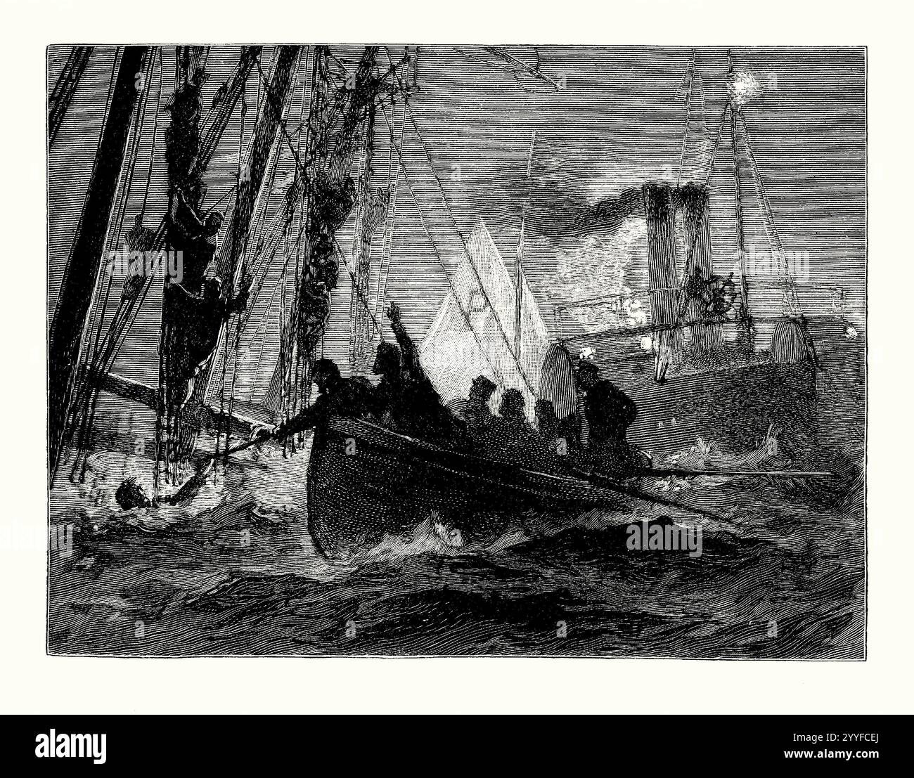 An Old Engraving Of The Attempt To Rescue Survivors Of The Sinking Of an-old-engraving-of-the-attempt-to-rescue-survivors-of-the-sinking-of