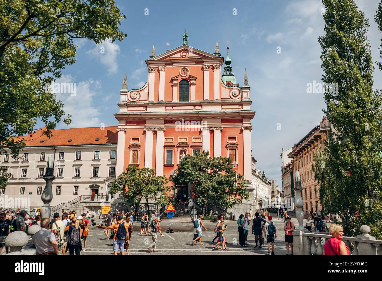 The Franciscan church located in the central square of Ljubljana, one ...