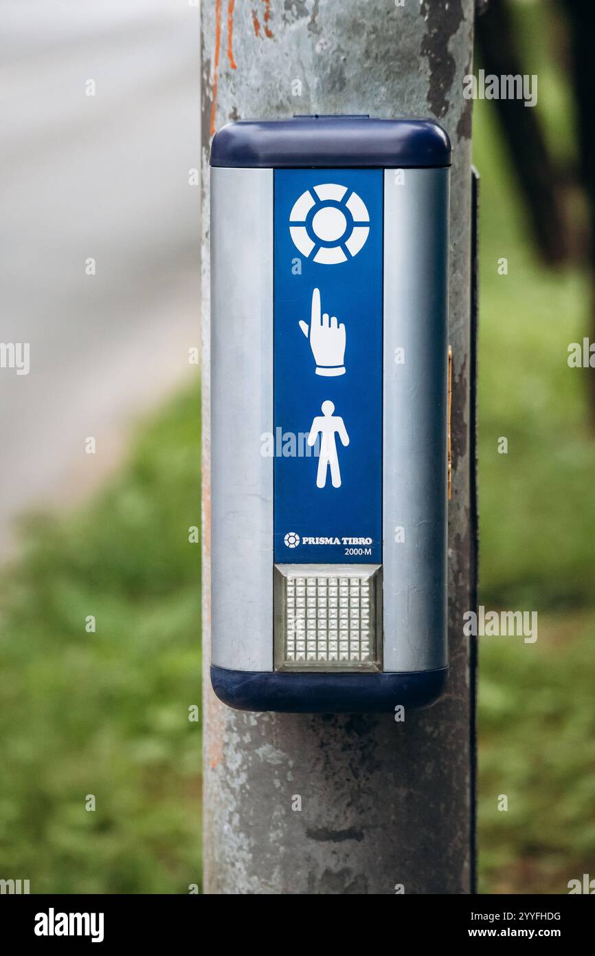 Pedestrian button to signal waiting and switch traffic light Stock ...