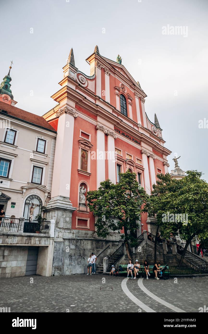 The Franciscan church located in the central square of Ljubljana, one ...