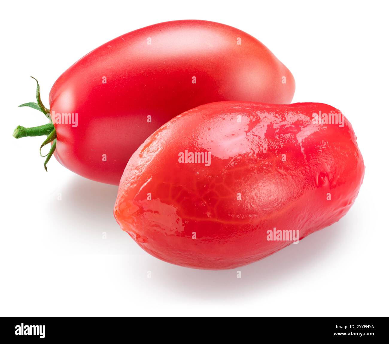 Ripe Roma Red ripe Roma tomato and peeled Roma tomato isolated on white ...