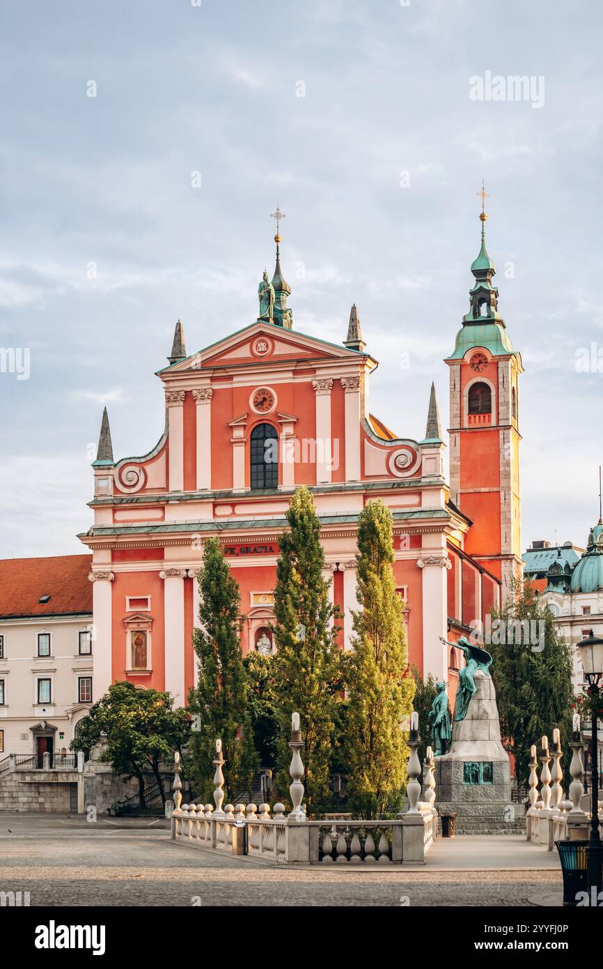 The Franciscan church located in the central square of Ljubljana, one ...