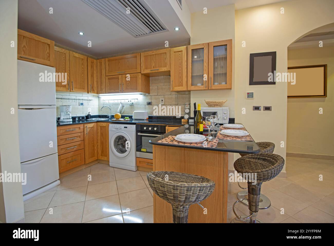 Interior design decor showing modern kitchen and appliances in luxury ...