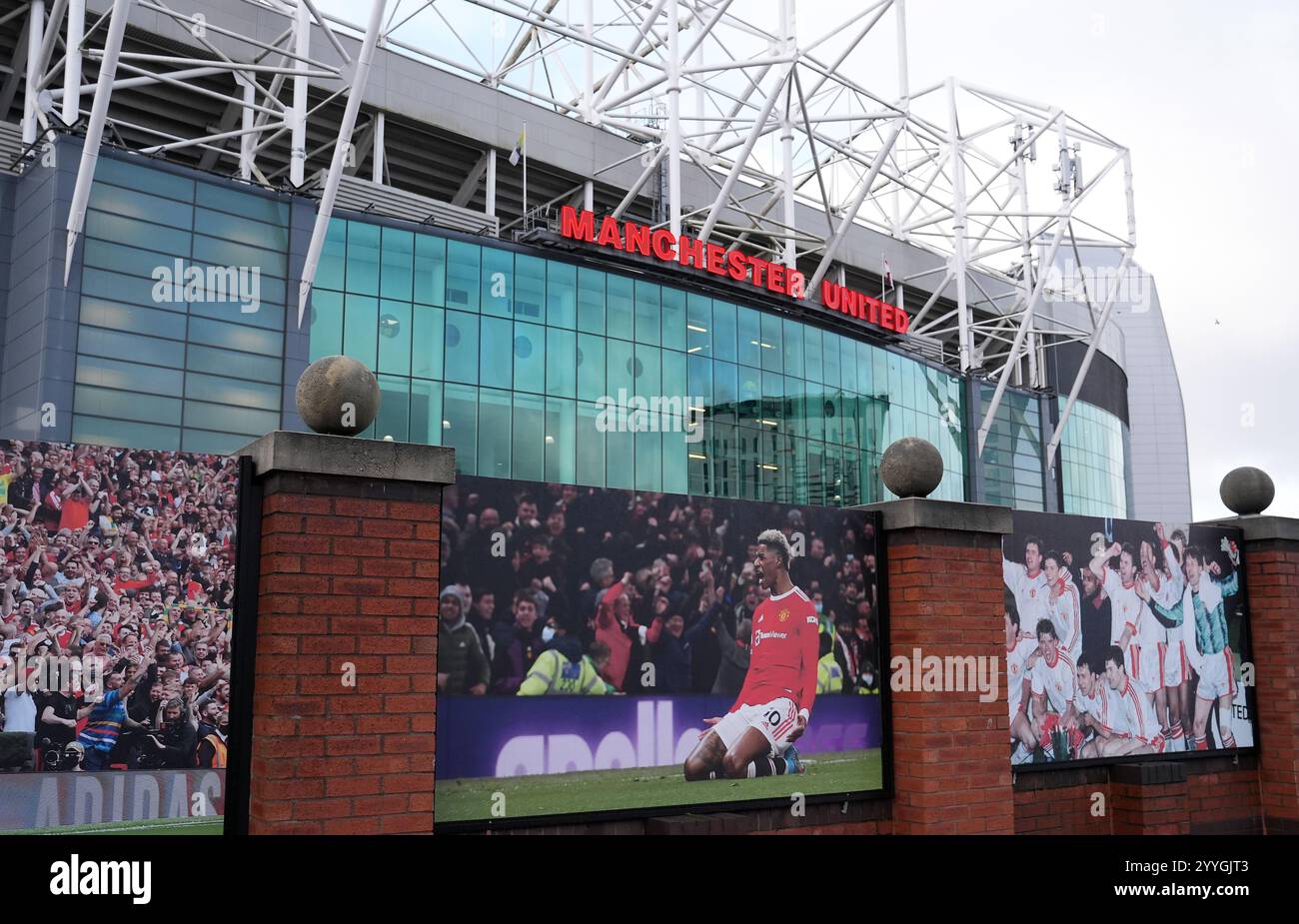 A picture outside the ground featuring Manchester United's Marcus