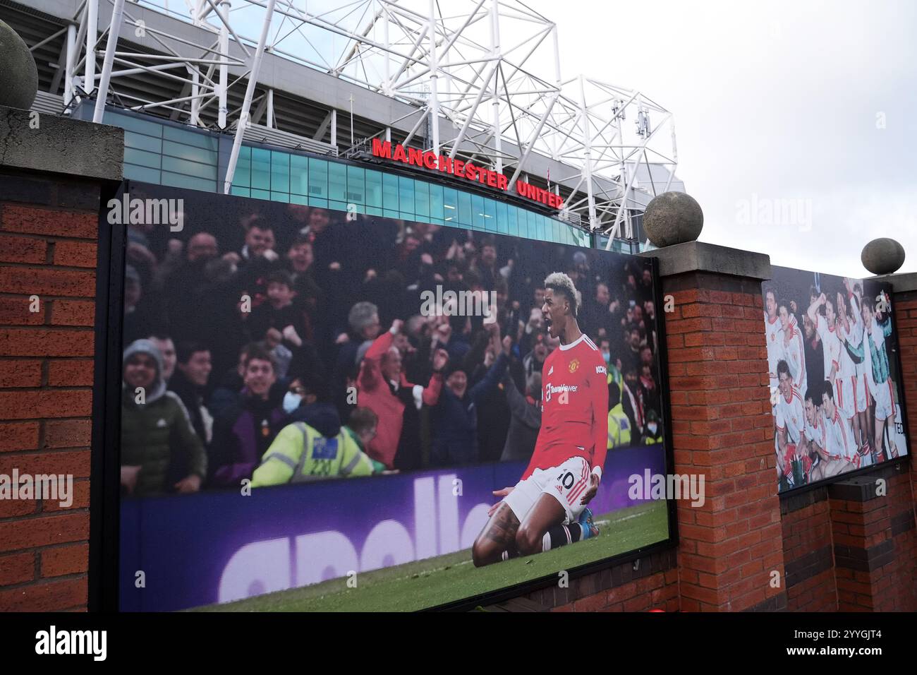 A picture outside the ground featuring Manchester United's Marcus