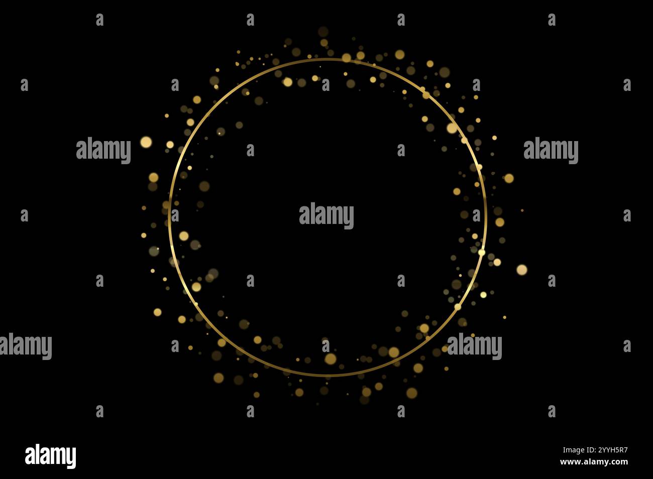 Gold circle frame bokeh on black background Stock Photo