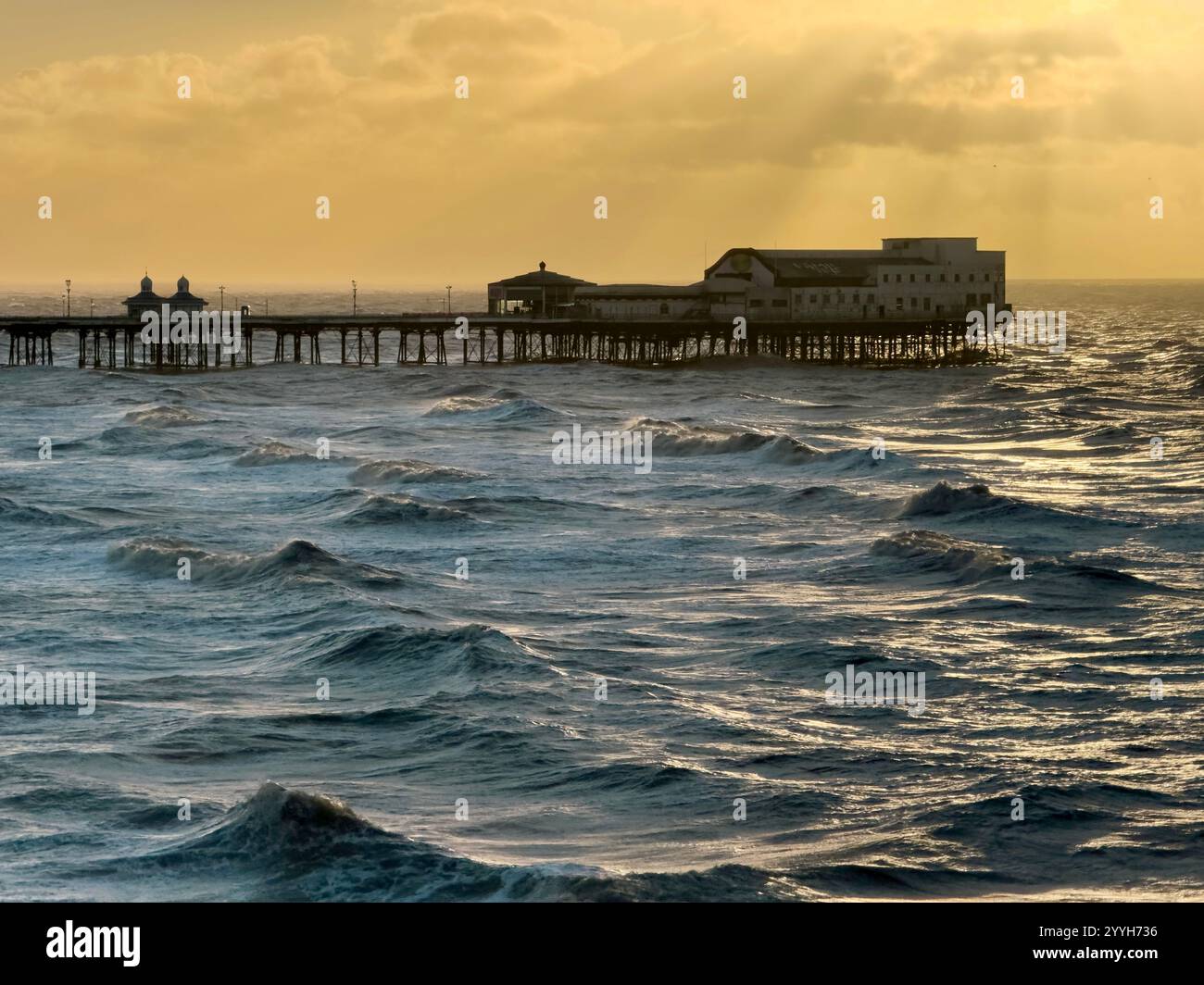 Blackpool North Pier at high tide on a windy winter evening. - Smartphone Captured Stock Image