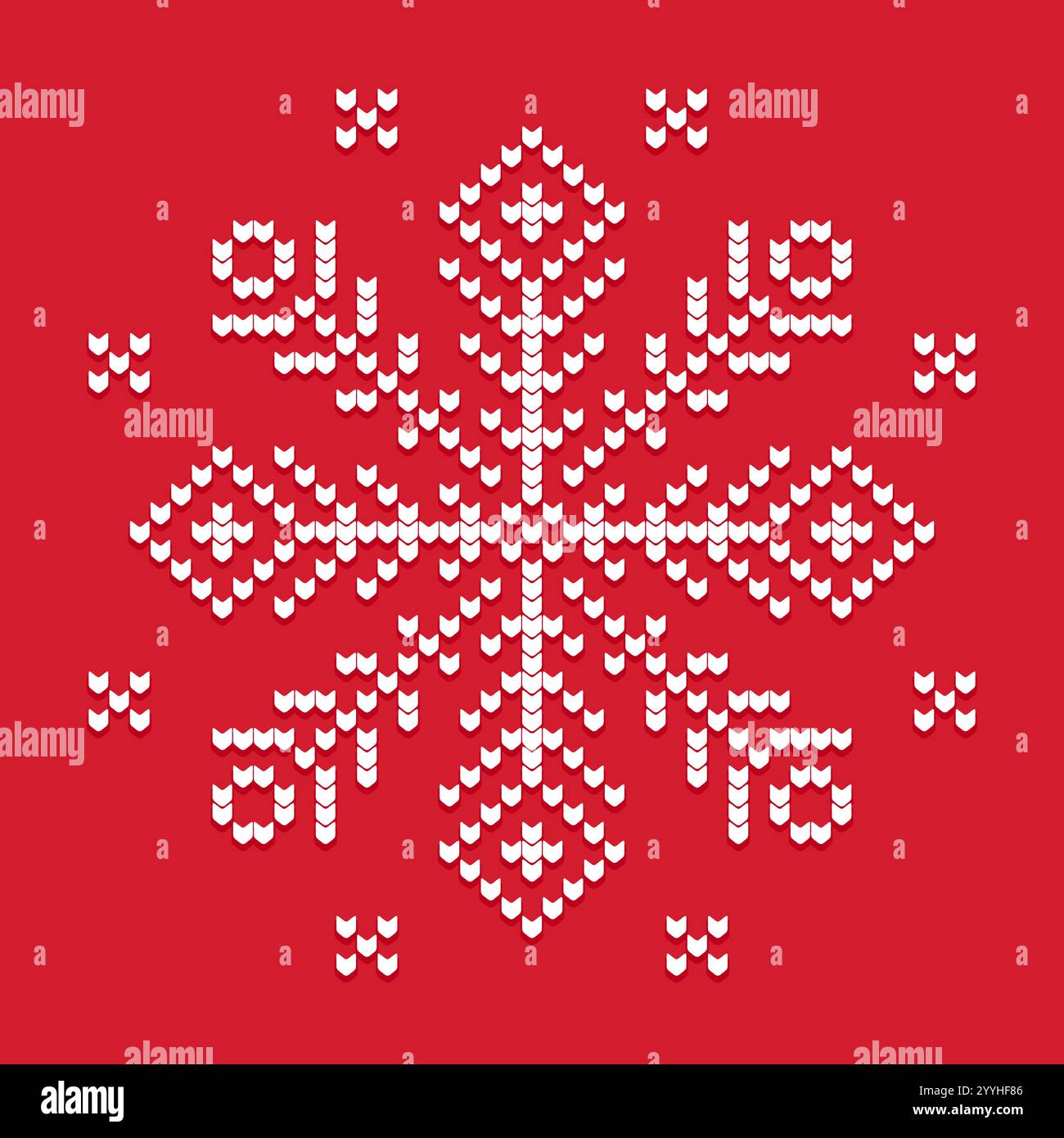Snowflake sweater pattern, stylized knitted symbol on red background. Vector illustration. Stock Vector