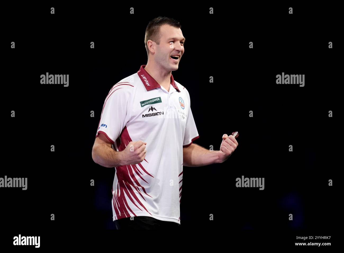 Madars Razma celebrates defeating Dirk van Duijvenbode on day eight of ...