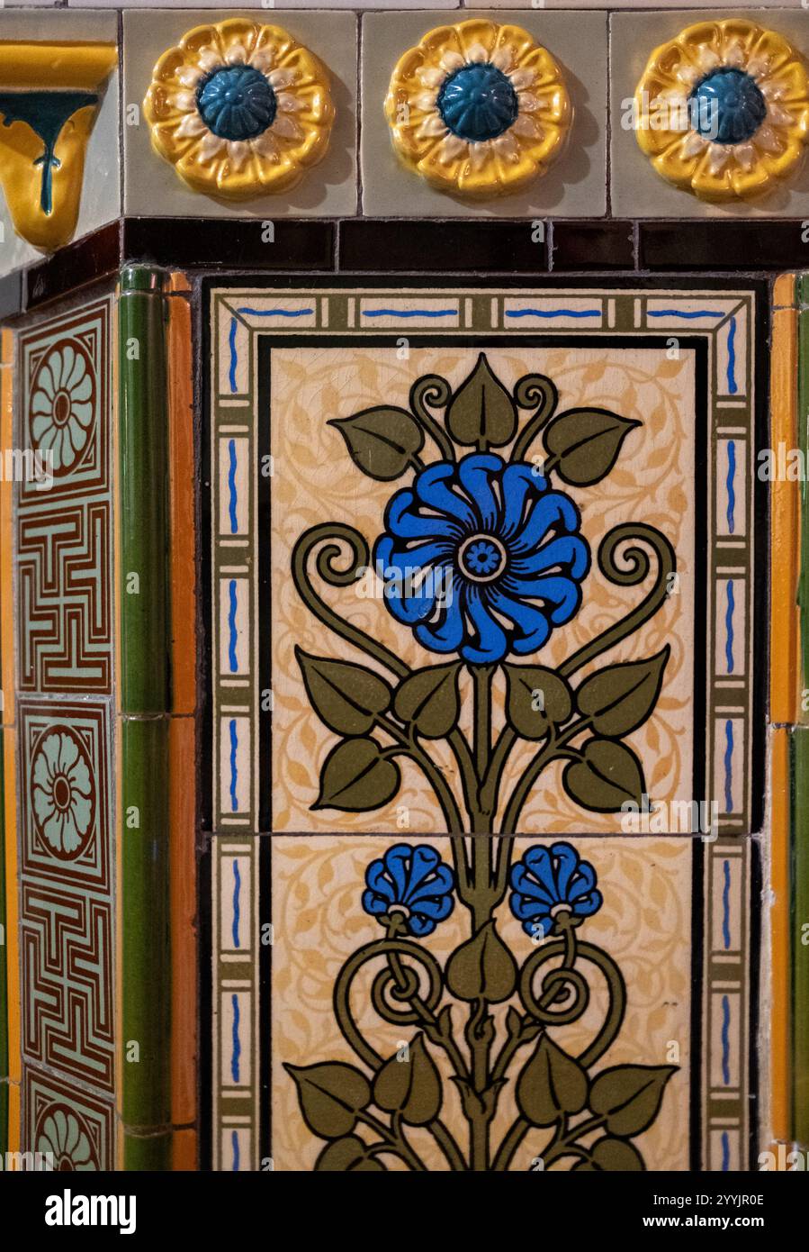 Historic Ceramic Tiles in the Old Library in Cardiff South Wales Stock ...