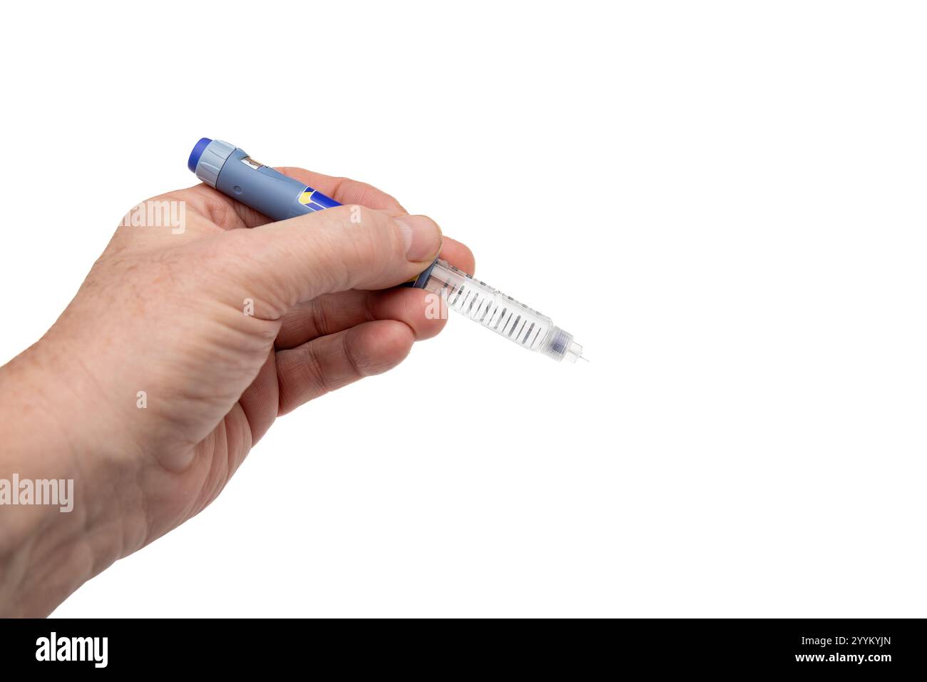 Close-Up of Hand Holding Insulin Pen Before Injection – Diabetes and Medical Care Concept Stock Photo