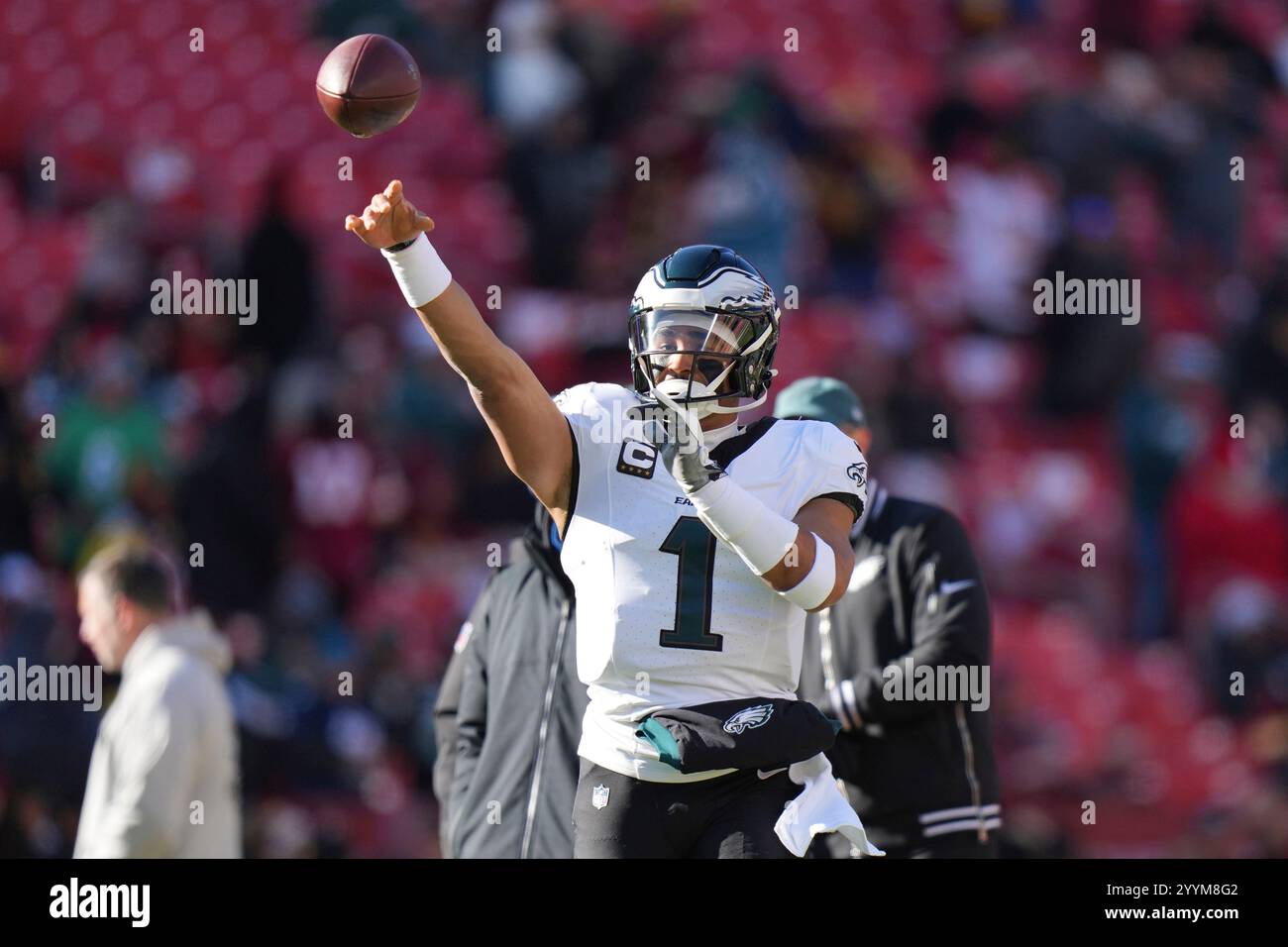 Philadelphia Eagles quarterback Jalen Hurts (1) throwing the ball ...