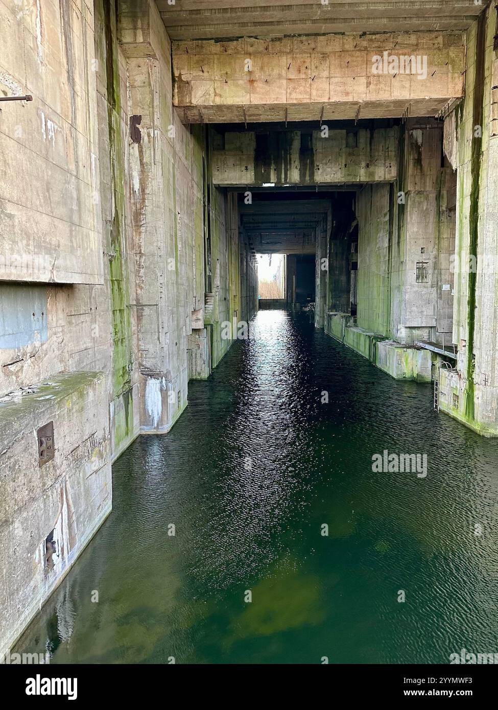 Water in the lock of the Museum and memorial of the former construction site for the Nazi Valentin submarine factory at the Bremen suburb of Rekum - Smartphone Captured Stock Image