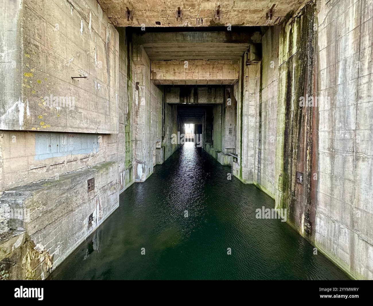 Water in the lock of the Museum and memorial of the former construction site for the Nazi Valentin submarine factory at the Bremen suburb of Rekum - Smartphone Captured Stock Image