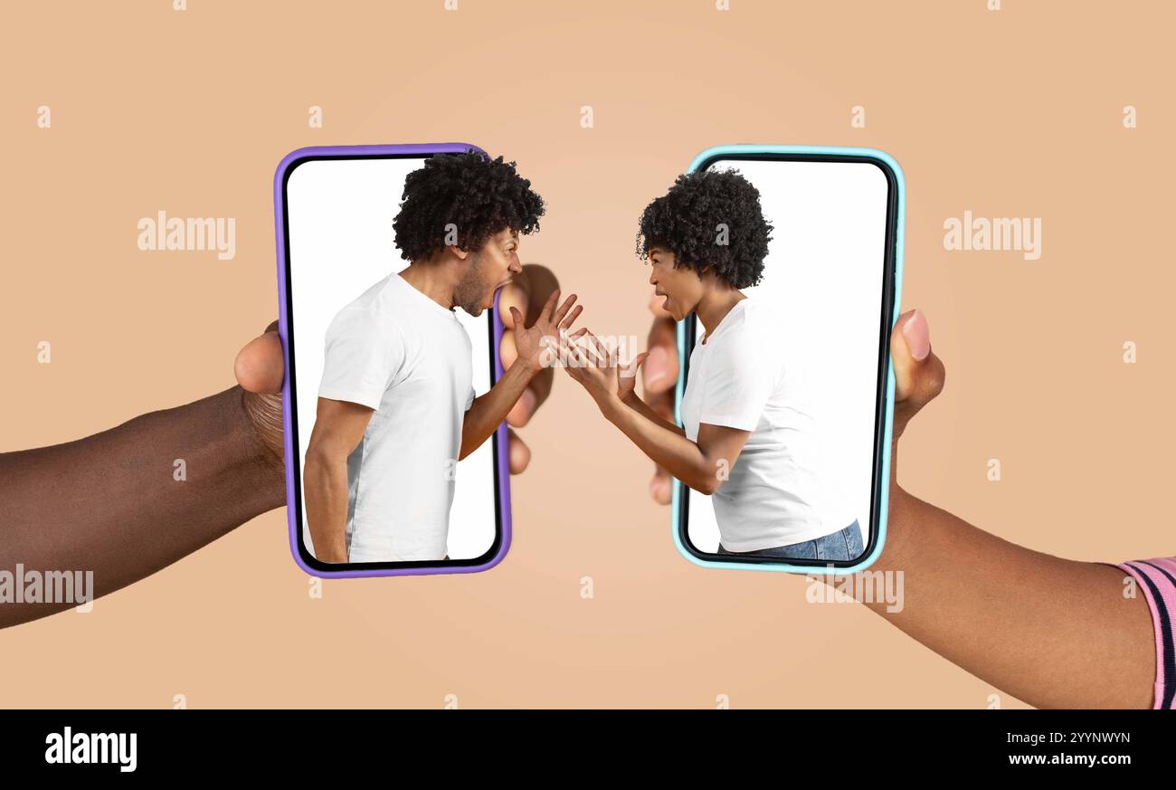 Couple connecting through smartphone hi-res stock photography and ...